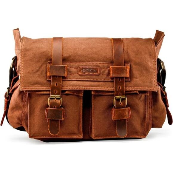 Messenger Bag for Laptop Vintage Canvas Leather Crossbody Satchel Shoulder Bag